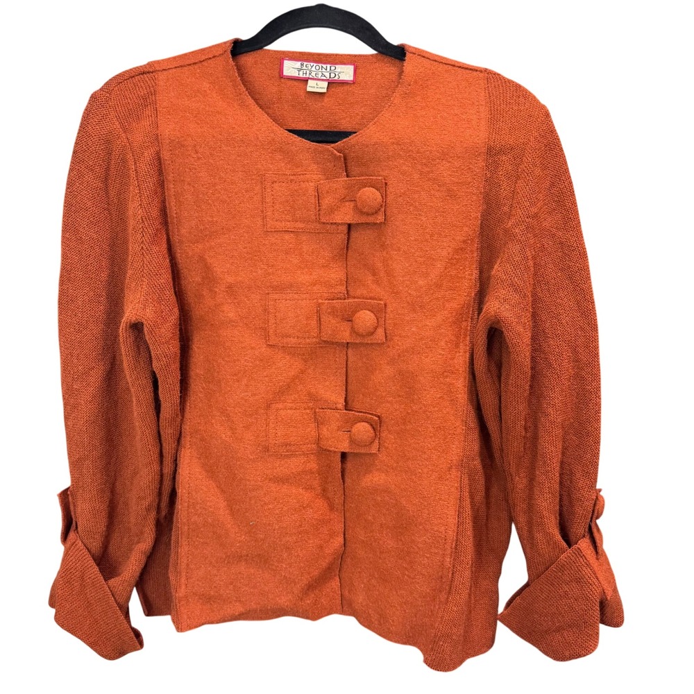 Beyond Threads Orange Alpaca Wool Blend Knit Jacketโ Cardigan Women's Size L